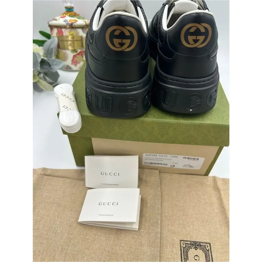 Men's Gucci, GG embossed leather sneakers size 11.5 fits 12 US made in Italy